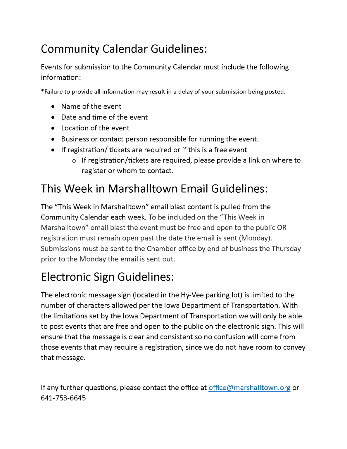 Event Posting Guidelines Marshalltown Area Chamber of Commerce